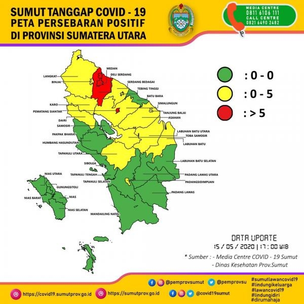 Peta Persebaran Positif di Provinsi Sumatera Utara 15 Mei 2020